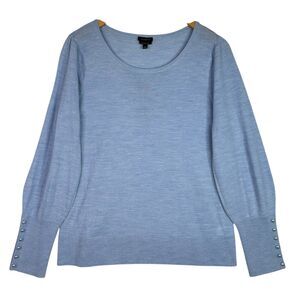 Talbots Sweater Womens Large Light Blue Merino Wool Scoop Neck Pearl Cuff Knit